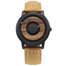 Eutour Jupiter Wood Leather Tan Band 40mm Minimalist Magnetic Ball Pointer Watch - £55.35 GBP