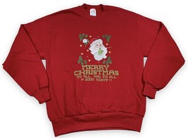 Vtg 80s Jerzees Merry Christmas Sweatshirt Cross-Stitch Santa USA Made Sz M - £15.30 GBP