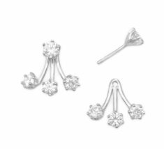 Triple Drop Created Diamonds 925 Silver Stud Front Back Earrings Wedding Jewelry - £75.20 GBP