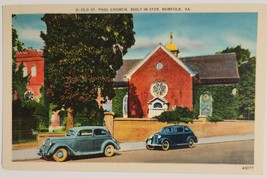 Old St Paul Church Norfolk,VA Vintage Cars Linen Postcard Not Posted - £11.31 GBP