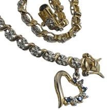 Ross Simons sterling silver gold tone Sapphire Heart Charm bracelet 7.5” - £55.95 GBP