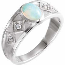 Sterling Silver Ethiopian Opal and Diamond Ring - £313.75 GBP
