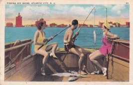 Atlantic City New Jersey Fishing Off Shore Swimsuits 1937 Pittsburg Postcard E32 - $6.92