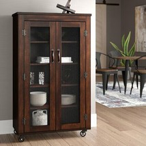 Rustic Walnut Wooden Storage Cabinet Curio Display Bookcase Accent Cage Door - £419.33 GBP