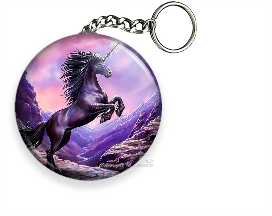 WHIMSICAL FANTASY BLACK UNICORN HORSE KEYCHAIN KEY RING ANIMAL LOVER GIFT IDEA