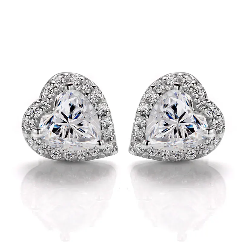 925 Halo Heart Cut 0.5ct 5*5Blue Moissanite VVS Fine Jewelry Diamond Stud Earrin - £92.10 GBP