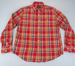 J Crew Shirt Mens Large Button Up Sporting Goods Flannel Red Orange Work... - $18.95