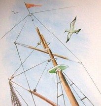 Seagulls Flying Over Clipper Ship Vintage Art Print T REX Nautical Seasi... - £8.54 GBP