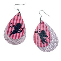 Dangle Pierced Earrings Pink Cherub Design Wire Back Earring Cosmetic Jewelry - £7.98 GBP