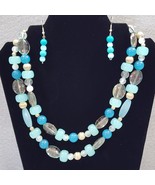 Teal Icy Sea Blue-Green Double Strand Acrylic Beaded Necklace Matching E... - $260.66 MXN