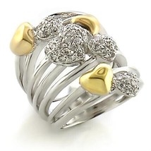 Two tone Gold &amp; Silver Plated CZ Multi Heart Shaped Women&#39;s Statement Ring - £52.10 GBP