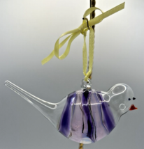 Vintage  Art Glass Bird Purple WhiteOrnament U257/4Bird - £31.45 GBP