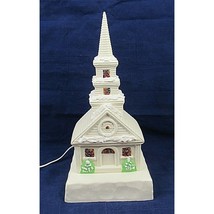 Vintage White Church Lighted Christmas Handmade 1979 Ceramic 16&quot; Stained Glass - £39.29 GBP