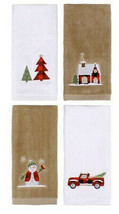 Buffalo Check Christmas Fingertip Towels Set of 4 Embroidered Red Truck 11x18&quot; - £39.19 GBP