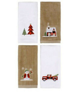 Buffalo Check Christmas Fingertip Towels Set of 4 Embroidered Red Truck ... - £38.35 GBP