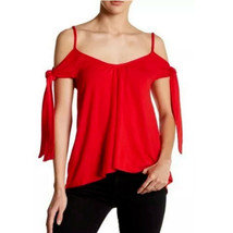 FREE PEOPLE Red Believe Me Viscose Jersey Cold Shoulder Top S - $39.99