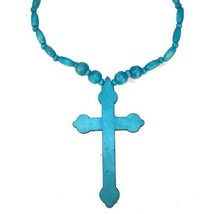 Large 5 Inch Blue Wooden Cross Necklace Car Mirror Decoration Wood Jewelry New - £5.27 GBP