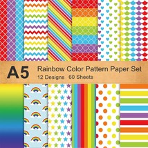 Rainbow Color Paper Set Colorful Heart Star Stripe Wave Pattern Craft Sc... - $23.99