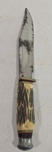 Vintage Totem Stag Antler Handle Hunting Knife with Distressed Leather S... - $28.71