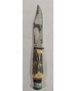 Vintage Totem Stag Antler Handle Hunting Knife with Distressed Leather S... - $528.48 MXN