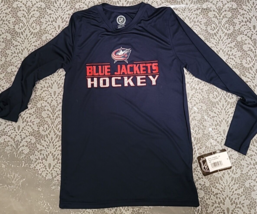 Columbus Blue Jackets Shirt Boys Long Sleeve Navy Blue NHL Hockey Size L 14/16 - $14.84