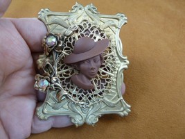 (CA3-39) Rare African-American Lady Church Hat Brown Cameo Pin Pendant Jewelry - £28.75 GBP