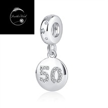 Genuine Sterling Silver 925 50th Birthday Celebration Dangle Charm With Clear CZ - £19.50 GBP