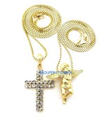 Cross With Angel Necklace Set On 24 and 30 Inch Long Box Link Chains Rel... - $492.33 MXN