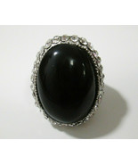 Estate Find Statement Ring Black Oval Cabochon &amp; Rhinestones NOT MAGNETI... - $9.00