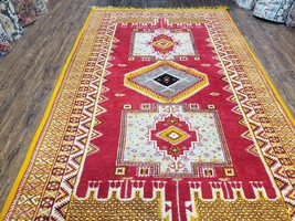 Vintage Moroccan Rug 6x10 Red and Yellow Carpet Handmade Tribal Wool Medallions - £1,165.25 GBP
