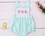 NEW Boutique Baby Boys Embroidered Peaches Blue Plaid Romper Jumpsuit - $10.39