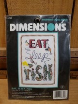 Vintage 1997 Dimensions Counted Cross Stitch 6729 Eat Sleep Fish 5" x 7" - £16.24 GBP