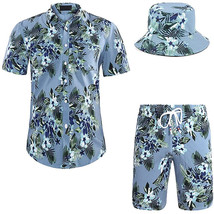 Men Hawaiian Shirt and Short 2 Piece Vacation Outfits Sets Casual (Blue,Size:XL) - £22.82 GBP