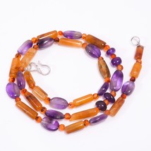 Natural Amethyst Carnelian Gemstone Beads Necklace 3-16 mm 18&quot; UB-7969 - £8.68 GBP