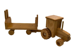 Large Oak Cab Tractor &amp; Hay Wagon - Amish Handmade Wooden Farm Toy - £158.84 GBP