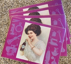 Vintage Coca Cola Vinyl Covered Placemat Set of 4 Pretty Calendar Girls 1909 Ad - £15.44 GBP