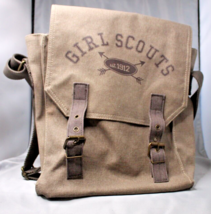 Girl Scouts Brown Canvas Messenger Bag Crossbody Purse Tote Books - £21.43 GBP