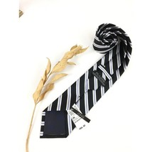 Jos A Bank blue white black stripe men&#39;s silk tie Long NOS - $28.55