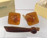 Russian Soviet USSR Genuine Baltic Amber Square Cufflinks &amp; Tie Clip Set... - £99.40 GBP