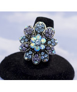 Vintage Winter Blue Art Deco Floral Adjustable Ring H1 - $15.99
