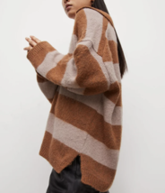 AllSaints Lou Polo Jumper Knit Stripe Sweater Ginger Brown / Pink ( XS ) - $128.67