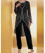 Women&#39;s Mother of Bride Groom Wedding Black 3PC duster pant set suit siz... - $178.19