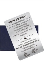 Demiwise Happy Birthday Wallet Insert Card Gift,Engraved Stainless Steel Unique - £7.88 GBP