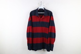 Vtg Nautica Mens Large Faded Striped Color Block Long Sleeve Rugby Polo Shirt - £42.60 GBP