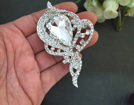 2 pcs Bridal Oblong Faceted Glass White Rhinestone Brooch 3&quot;/7.6cm Height B342  - £9.61 GBP