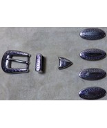 7 Piece Belt Concho &amp; Button Set Silver over Copper Unique Design - $29.99
