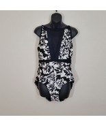 Women&#39;s Time and Tru One Piece Swimsuit Black White Floral Size XL 16-18 - £11.49 GBP