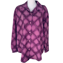 Susan Graver Style Blouse Button Down Purple Floral 1X Long Sleeve - £19.66 GBP