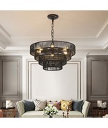 Rustic Hemp Rope Chandelier: 20&quot; Black 6-Light - $2,752.88 MXN