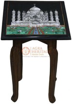 12&quot;x12&quot; Marble Black Side Table Top Inlay Taj Mahal Stone Art Living Room Decor  - £396.90 GBP